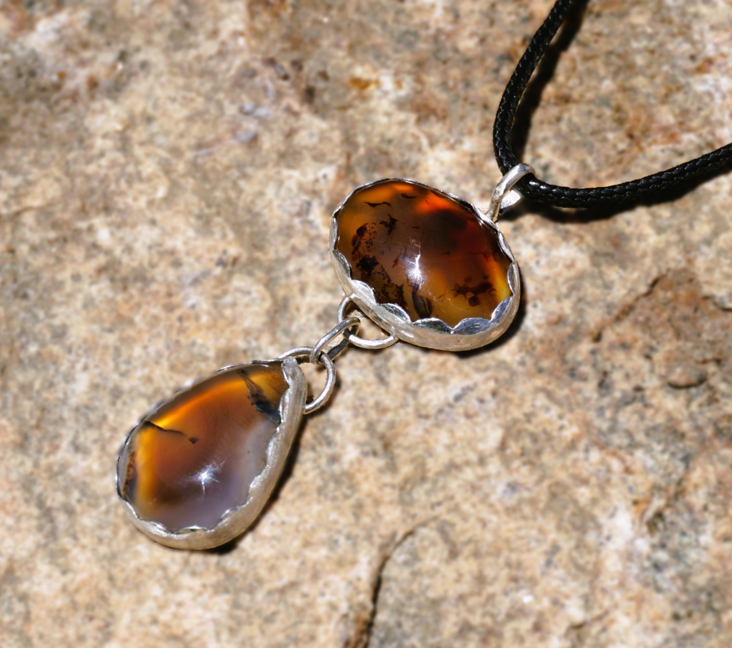 Handmade Sterling Silver Pendant with Montana Agate Stones