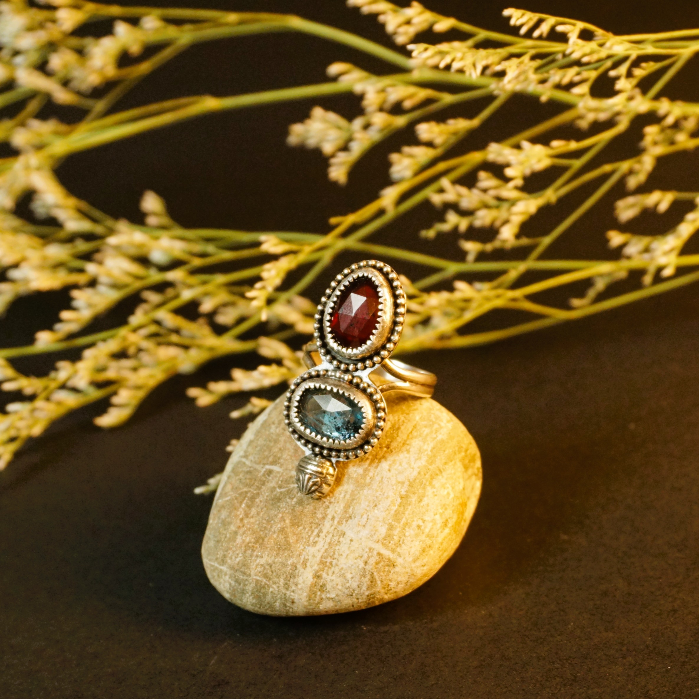 Left side profile of Crown & Embers handmade silver ring showing bezel height and band thickness