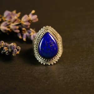 Lapis lazuli sterling silver ring front view showcasing deep blue gemstone