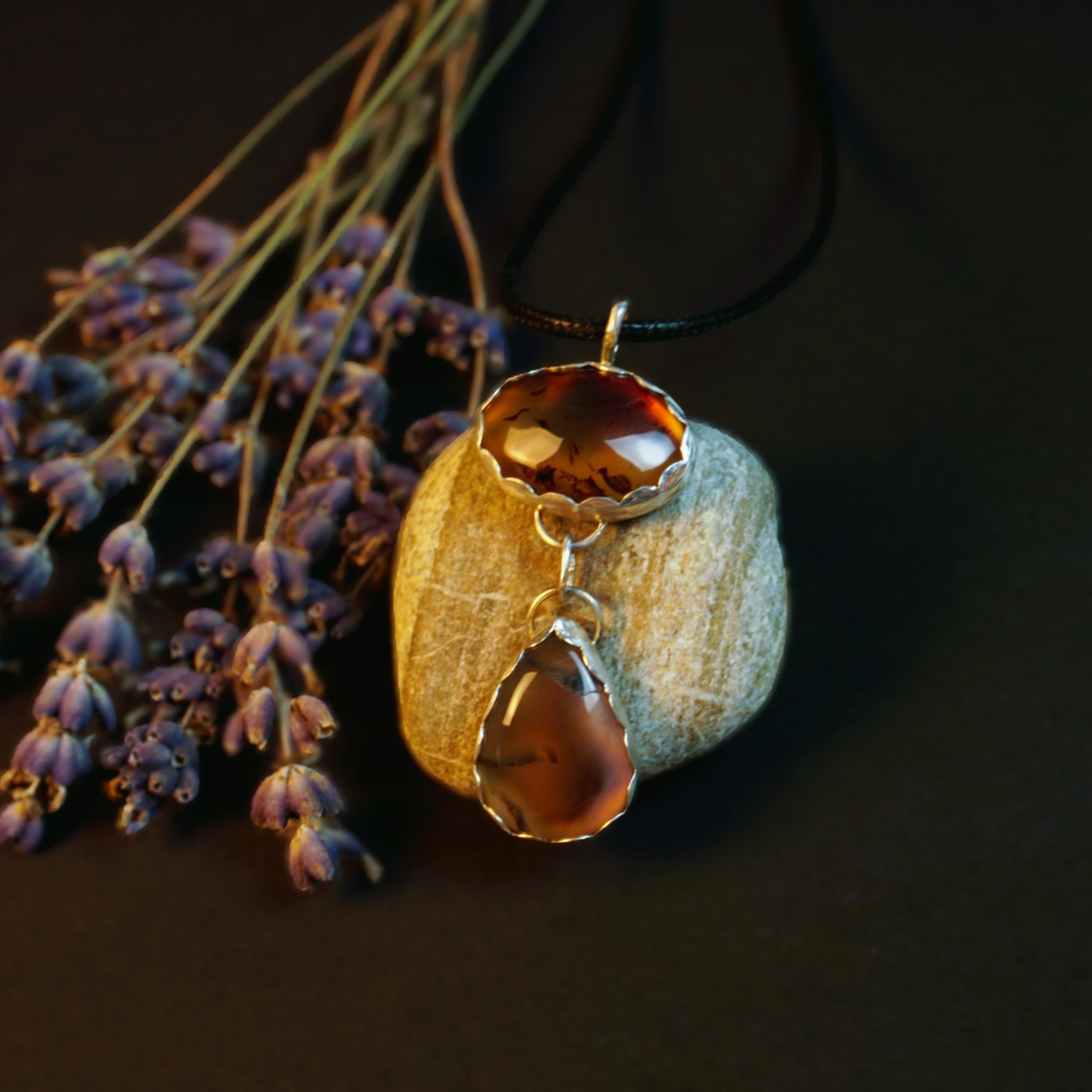 Montana agate pendant close up showcasing natural patterns