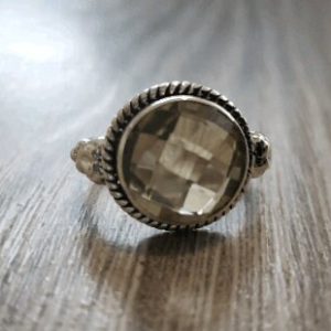 Radiant sterling silver Lemon Quartz ring with Art Deco design