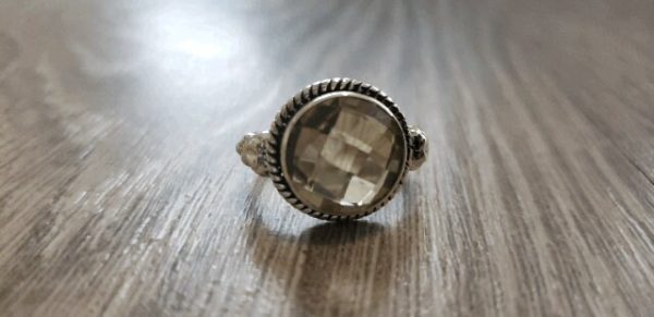 Radiant sterling silver Lemon Quartz ring with Art Deco design