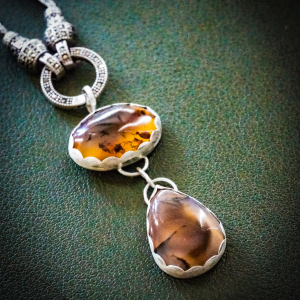 Handmade Sterling Silver Pendant with Montana Agate Stones – Mystical Beauty and Unique Design