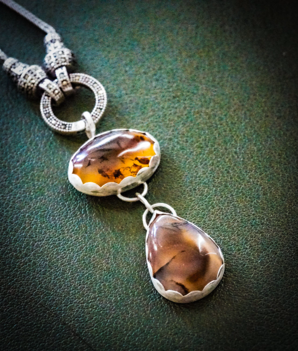 Handmade Sterling Silver Pendant with Montana Agate Stones – Mystical Beauty and Unique Design