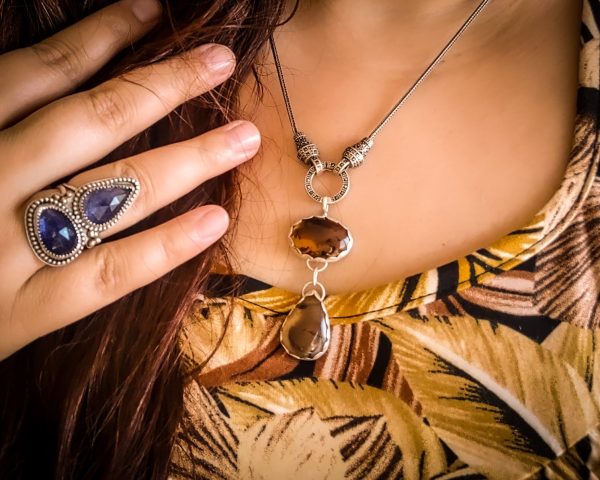 Handmade Sterling Silver Pendant with Montana Agate Stones - Image 4