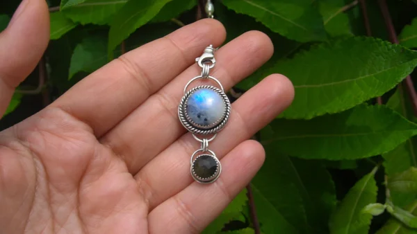 Moonstone and Gold Obsidian Pendant in Sterling Silver - Image 2