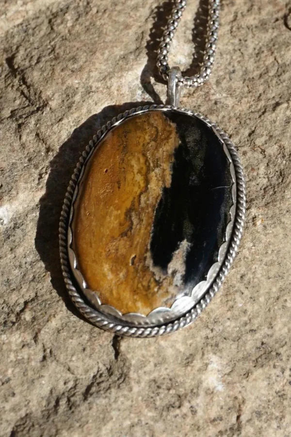 Bold Handcrafted Palm Root Agate Pendant in Sterling Silver - Image 7