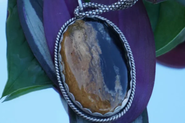 Bold Handcrafted Palm Root Agate Pendant in Sterling Silver - Image 4