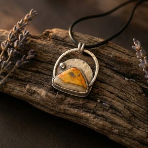 bumblebee jasper pendant sterling silver close up facing left