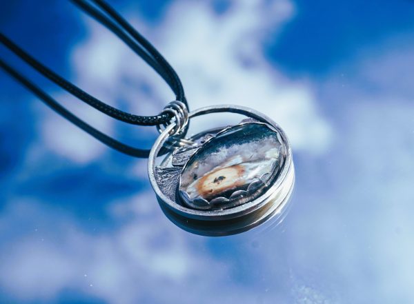 Handmade silver pendant with ocean jasper