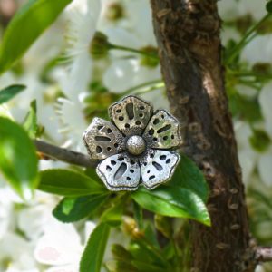 Textured Sterling Silver Flower Ring – Handmade Statement Ring Size 8