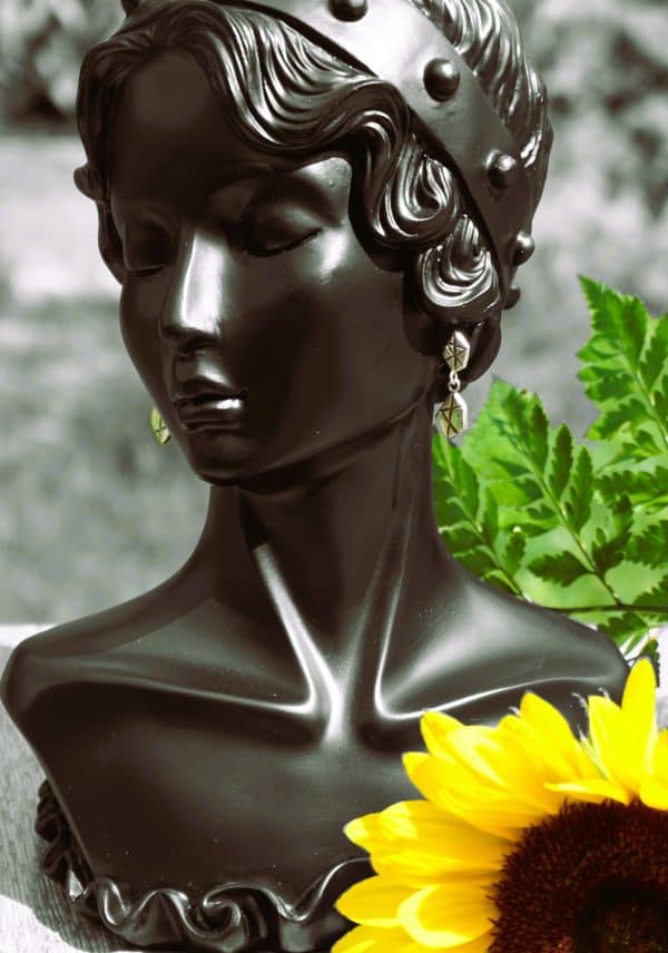 Silver Geometric Link Drop Stud Earrings displayed on mannequin