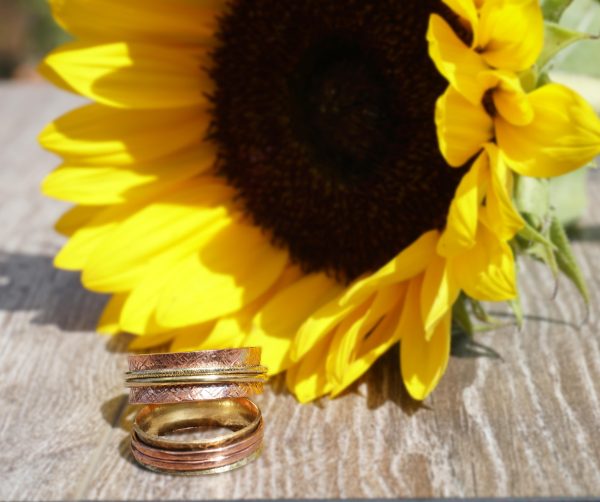 Copper ring with brass spinners