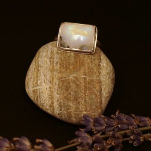 Square moonstone silver ring, front view